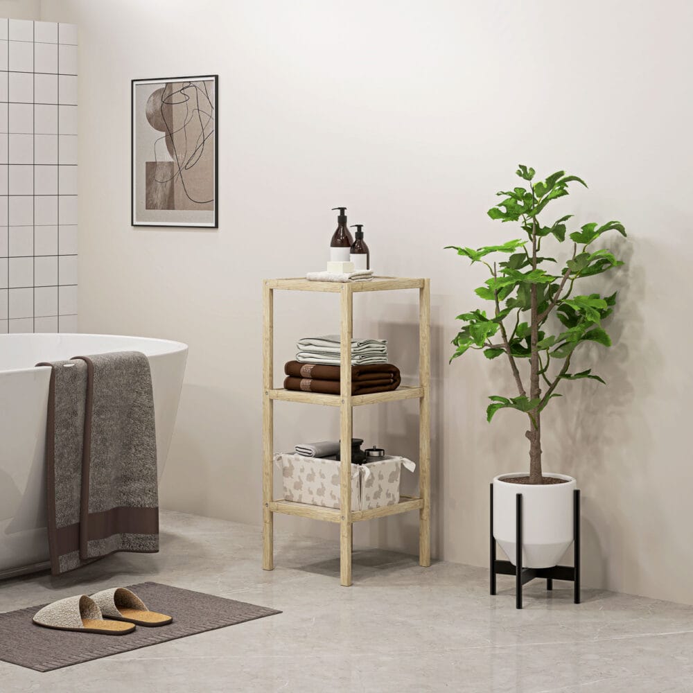 Naturholz Badregal aus Bambus mit 3 Ebenen 33x31x78cm