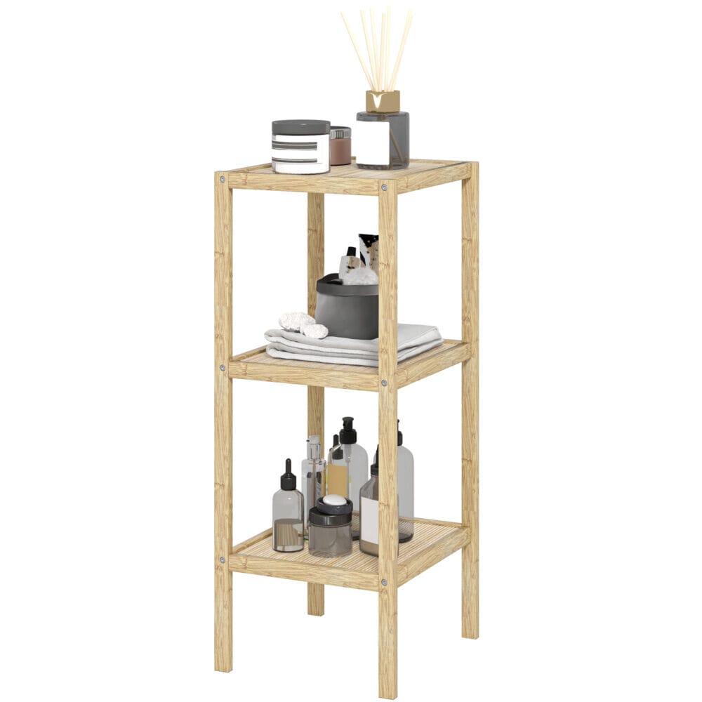 Naturholz Badregal aus Bambus mit 3 Ebenen 33x31x78cm