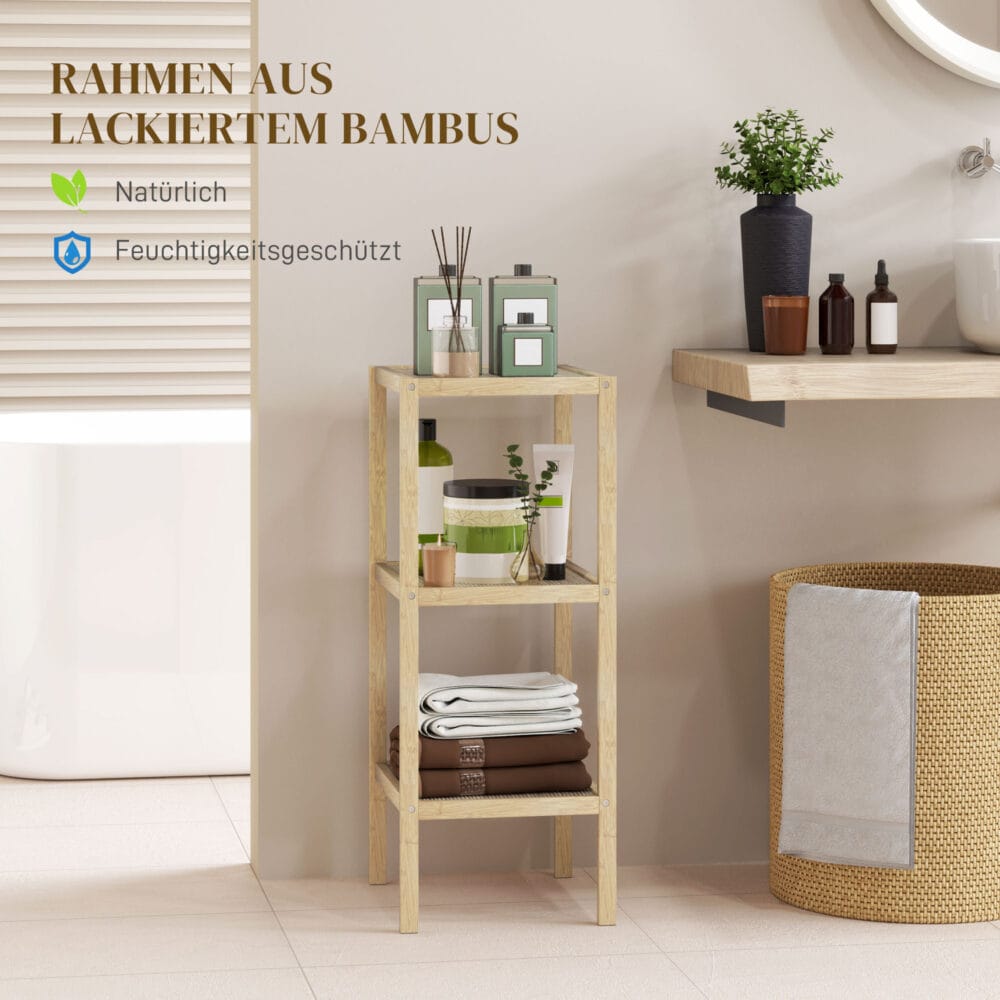 Naturholz Badregal aus Bambus mit 3 Ebenen 33x31x78cm