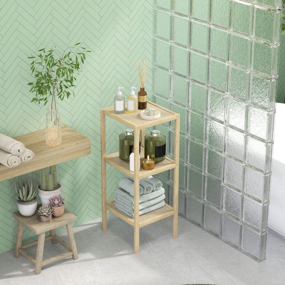 Naturholz Badregal aus Bambus mit 3 Ebenen 33x31x78cm