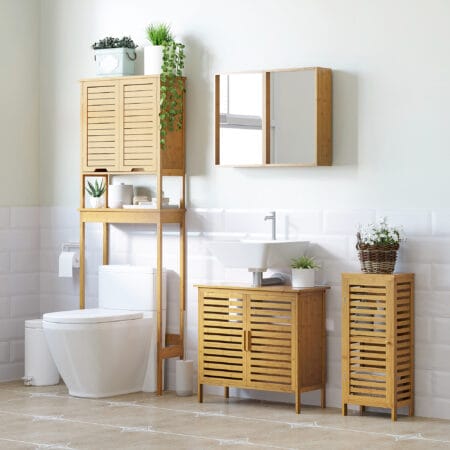 Kompakter Natur Badschrank mit Lamellentür und 2 Fächern