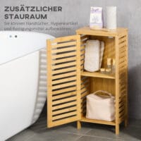Kompakter Natur Badschrank mit Lamellentür und 2 Fächern