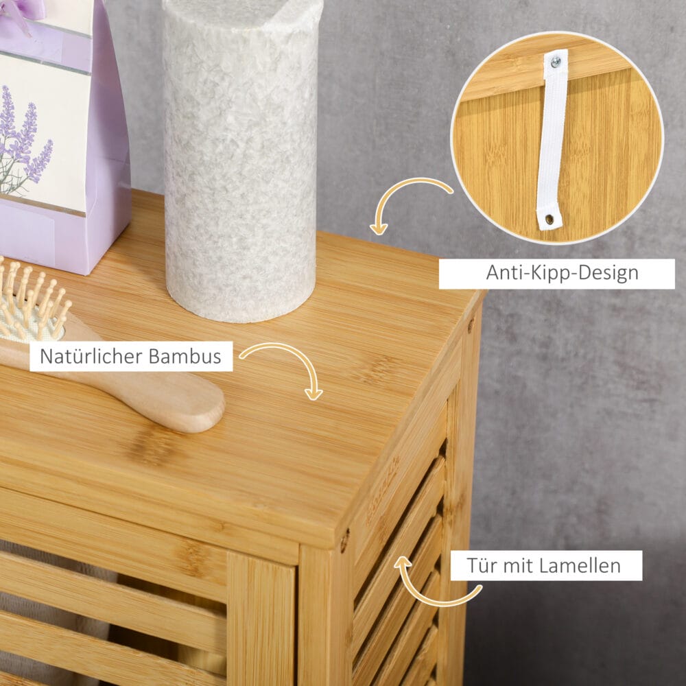 Kompakter Natur Badschrank mit Lamellentür und 2 Fächern