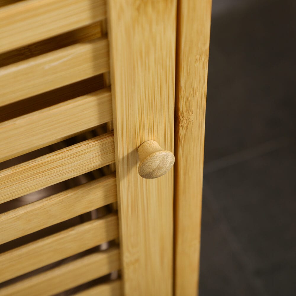 Kompakter Natur Badschrank mit Lamellentür und 2 Fächern