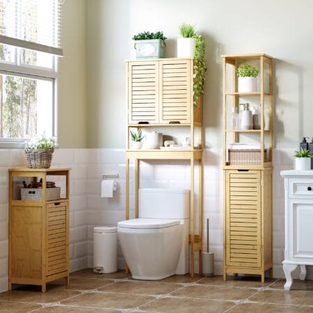 Natur Badschrank und Regal aus Bambus mit offenen Fächern