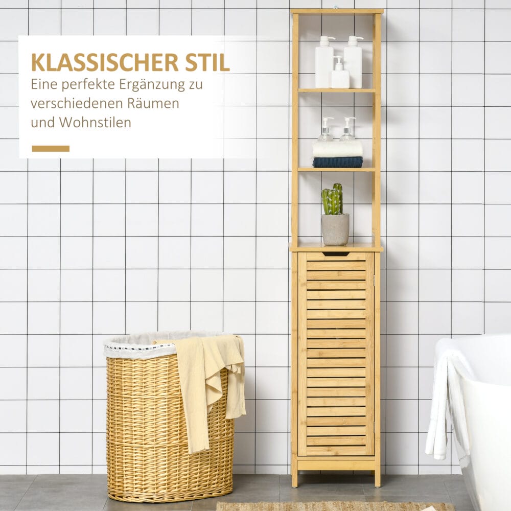 Natur Badschrank und Regal aus Bambus mit offenen Fächern