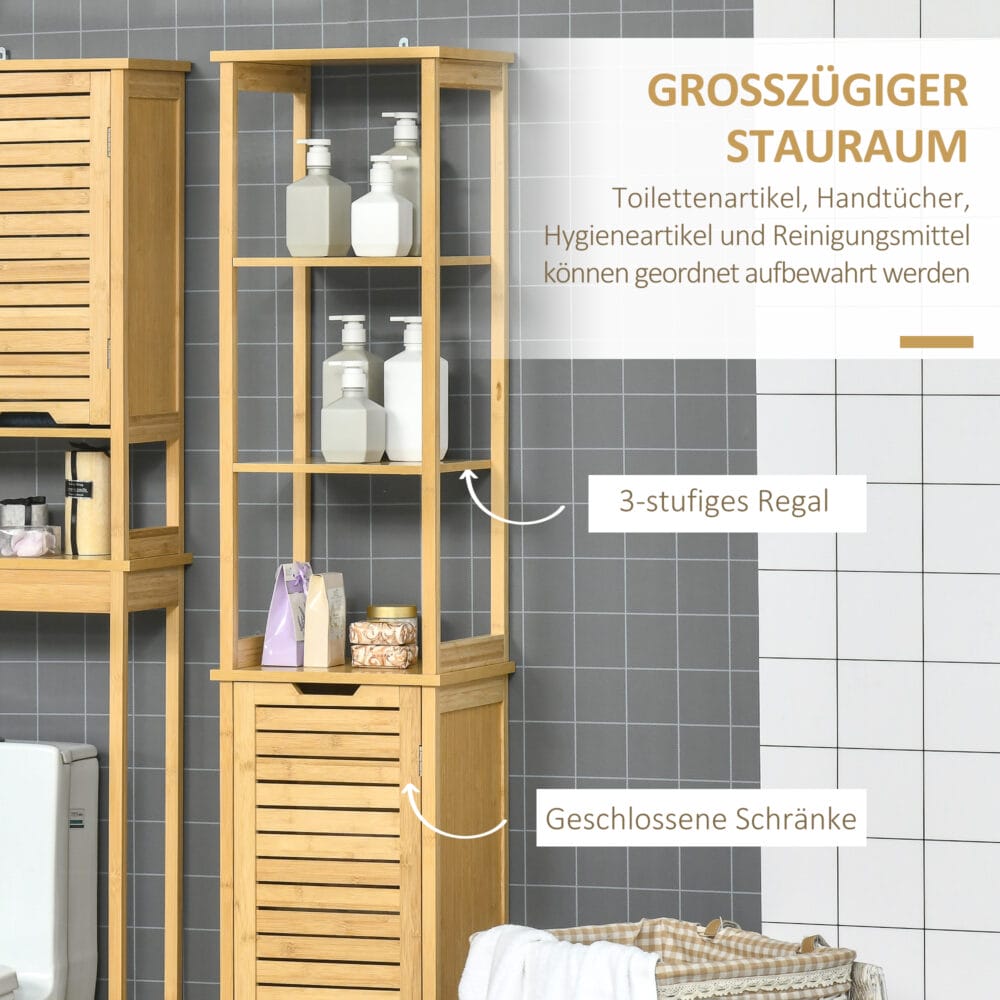 Natur Badschrank und Regal aus Bambus mit offenen Fächern