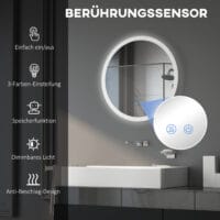 Badspiegel 60cm mit Beleuchtung IP44 Touch-Schalter und Anti-Beschlag