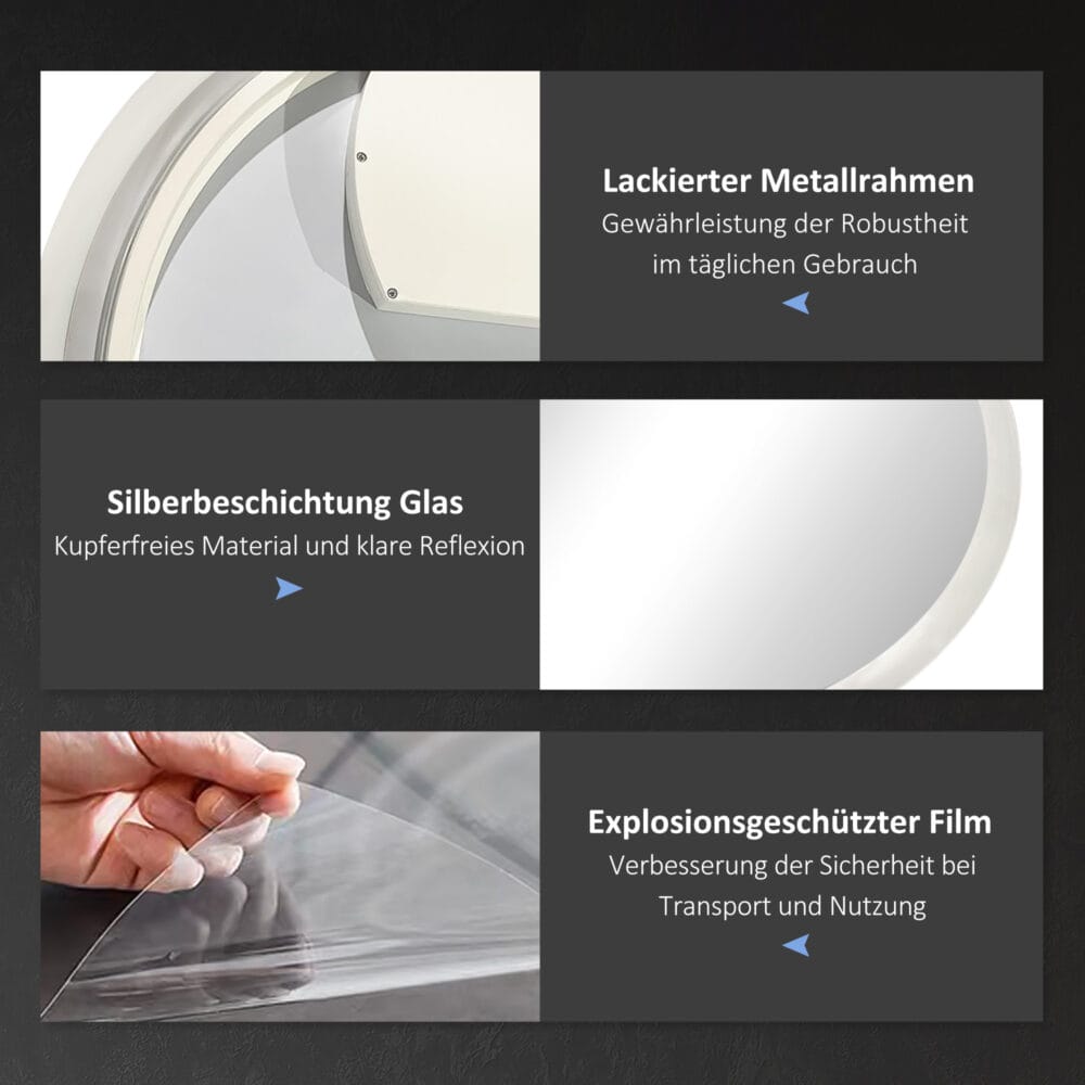 Badspiegel 60cm mit Beleuchtung IP44 Touch-Schalter und Anti-Beschlag