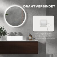 Badspiegel 60cm mit Beleuchtung IP44 Touch-Schalter und Anti-Beschlag