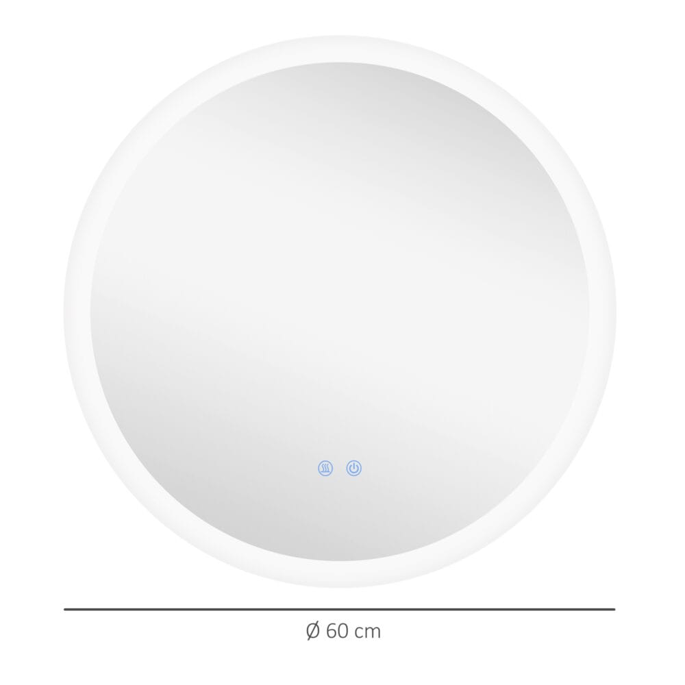 Badspiegel 60cm mit Beleuchtung IP44 Touch-Schalter und Anti-Beschlag