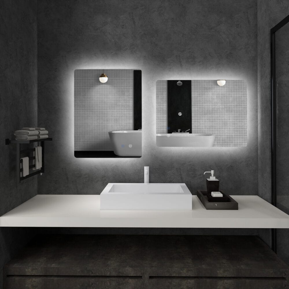 Badspiegel 70x50cm mit Beleuchtung IP44 Touch-Schalter und Anti-Beschlag