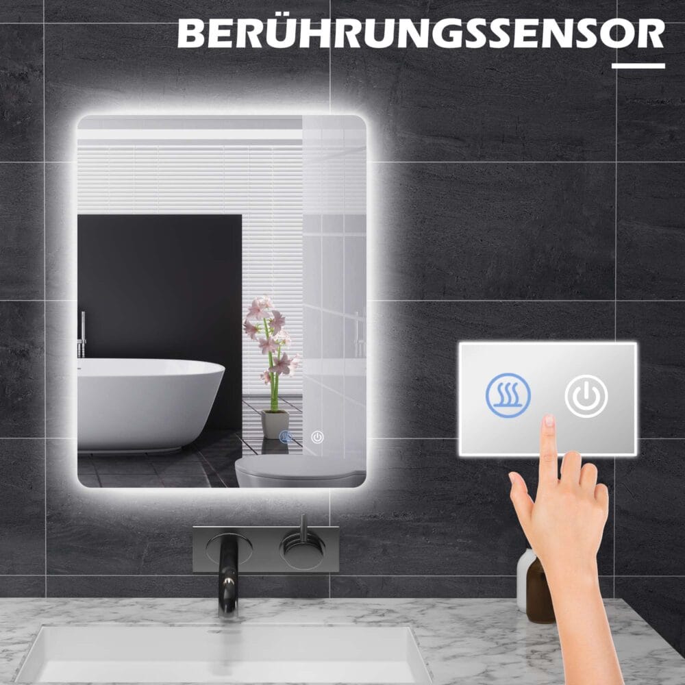 Badspiegel 70x50cm mit Beleuchtung IP44 Touch-Schalter und Anti-Beschlag