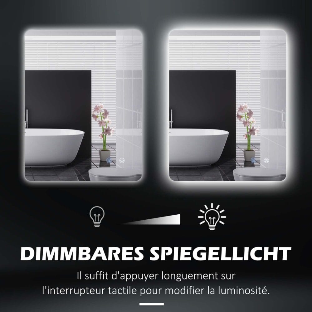 Badspiegel 70x50cm mit Beleuchtung IP44 Touch-Schalter und Anti-Beschlag