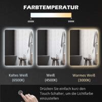 Badspiegel 70x50cm mit Beleuchtung IP44 Touch-Schalter und Anti-Beschlag