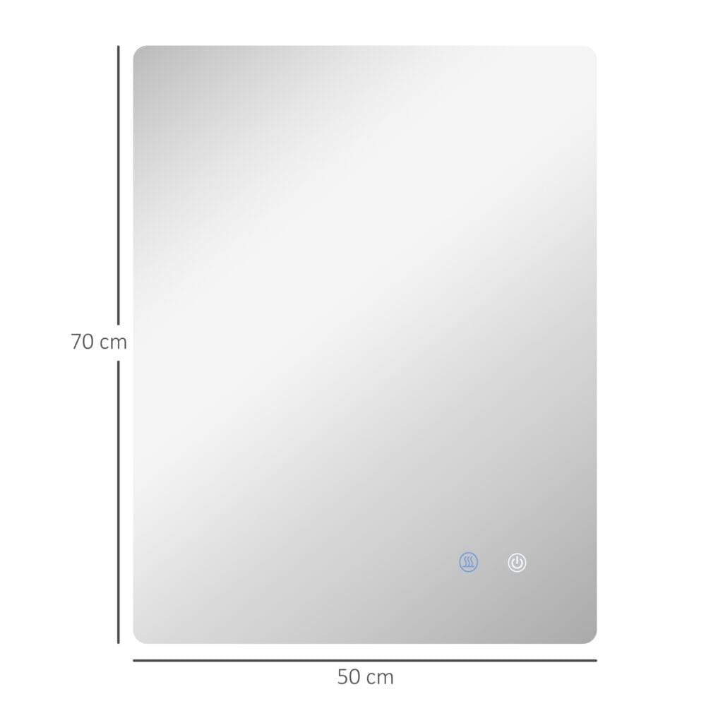 Badspiegel 70x50cm mit Beleuchtung IP44 Touch-Schalter und Anti-Beschlag