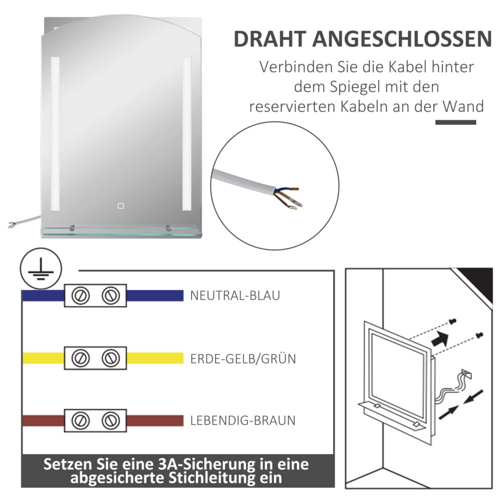 Silberner Badspiegel mit LED-Beleuchtung und Touch-Schalter 50x70cm