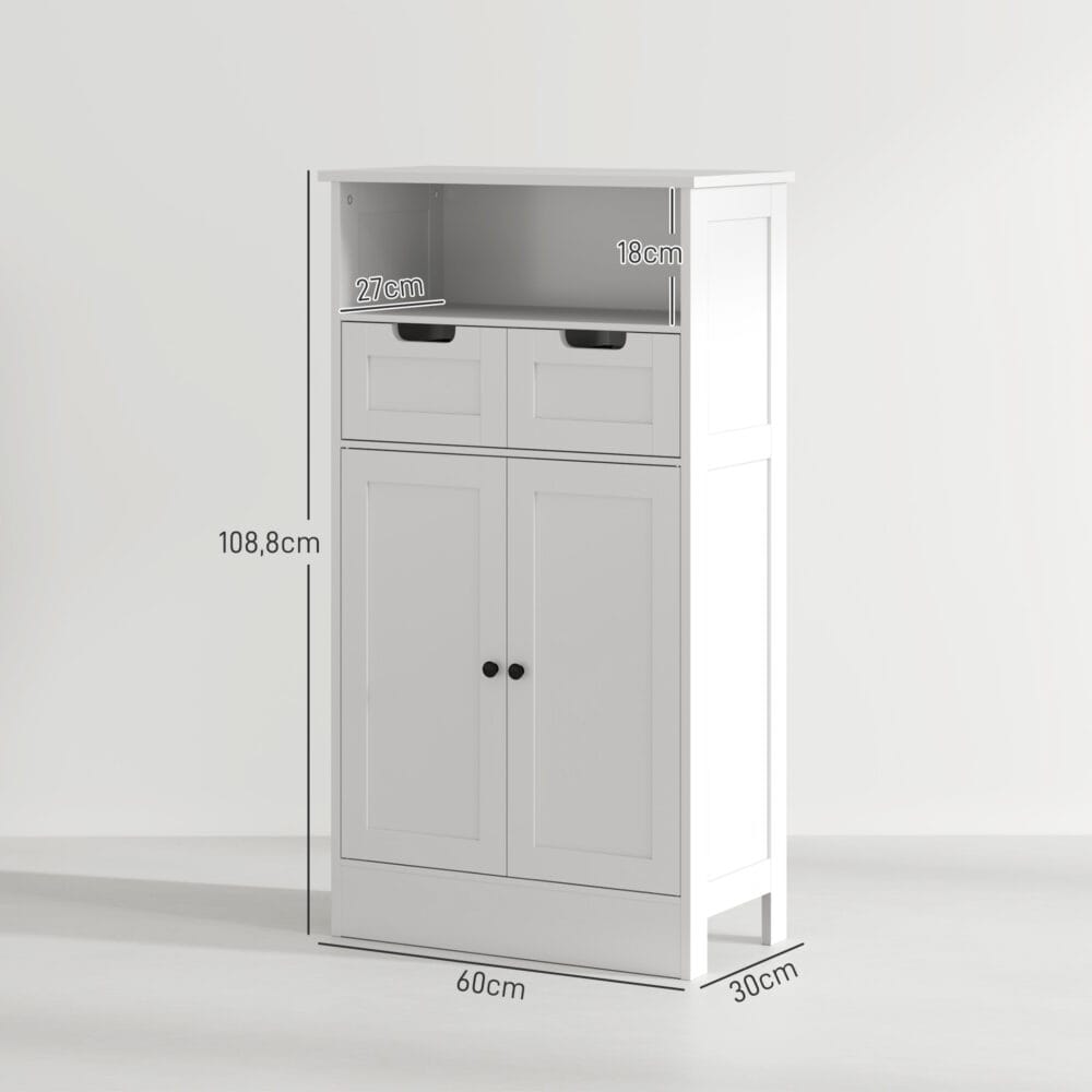 Weisser Badzimmerschrank 60x30x108.8cm mit verstellbarer Ablage