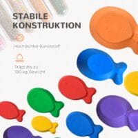 Rutschfeste Balance-Steine für Kinder, die bis 100kg belastbar sind. Sie ermöglichen kreative Balancierpfade und stärken die Motorik.
