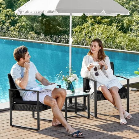 Balkonmöbel Lounge Set, Polyrattan Schwarz