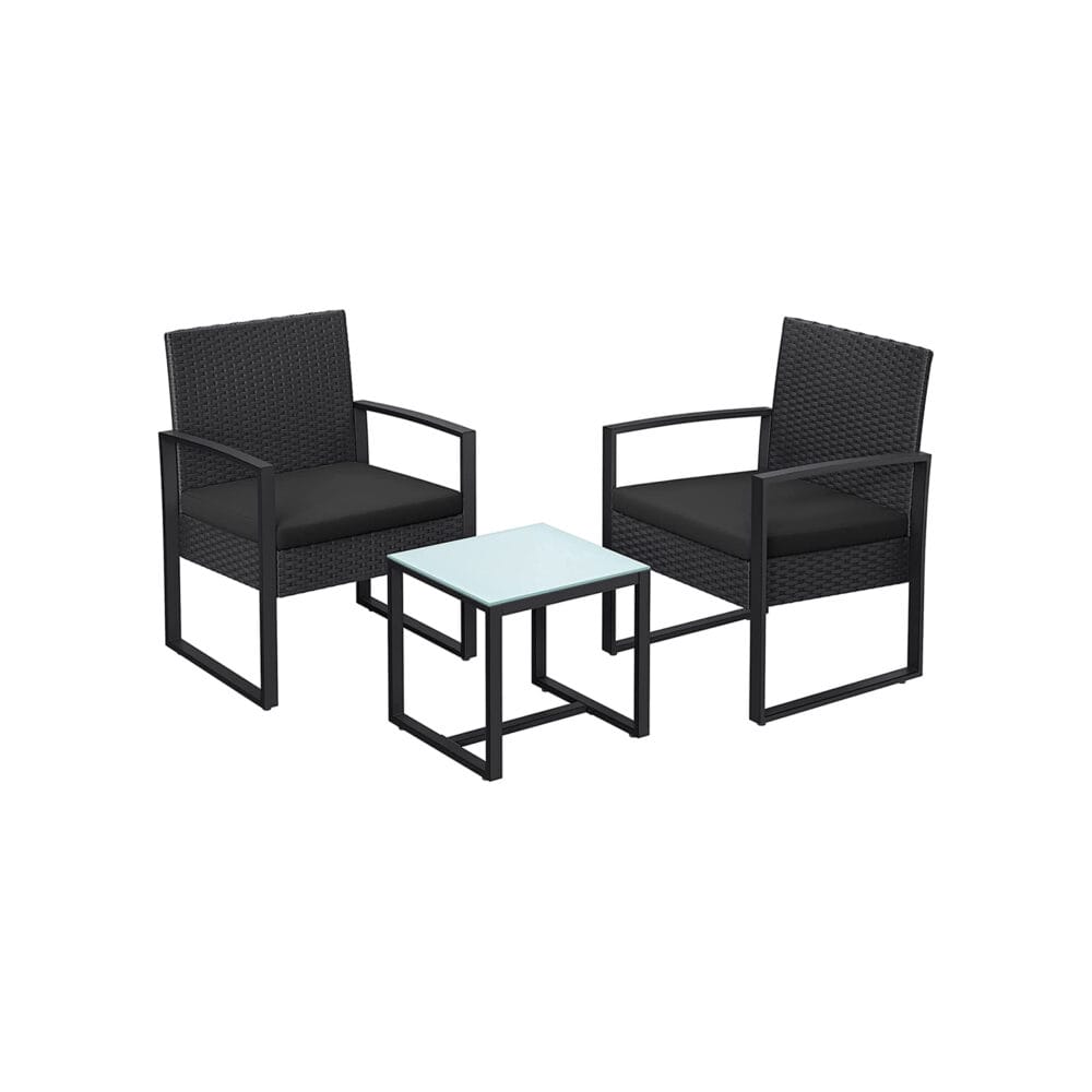 Balkonmöbel Lounge Set, Polyrattan Schwarz