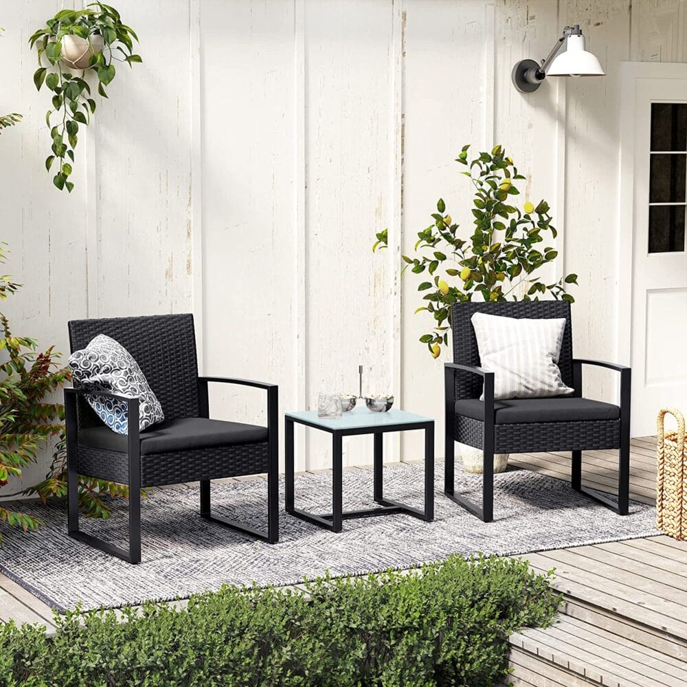 Balkonmöbel Lounge Set, Polyrattan Schwarz