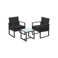 Balkonmöbel Lounge Set, Polyrattan Schwarz