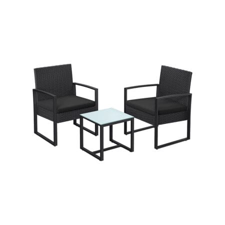 Balkonmöbel Lounge Set, Polyrattan Schwarz