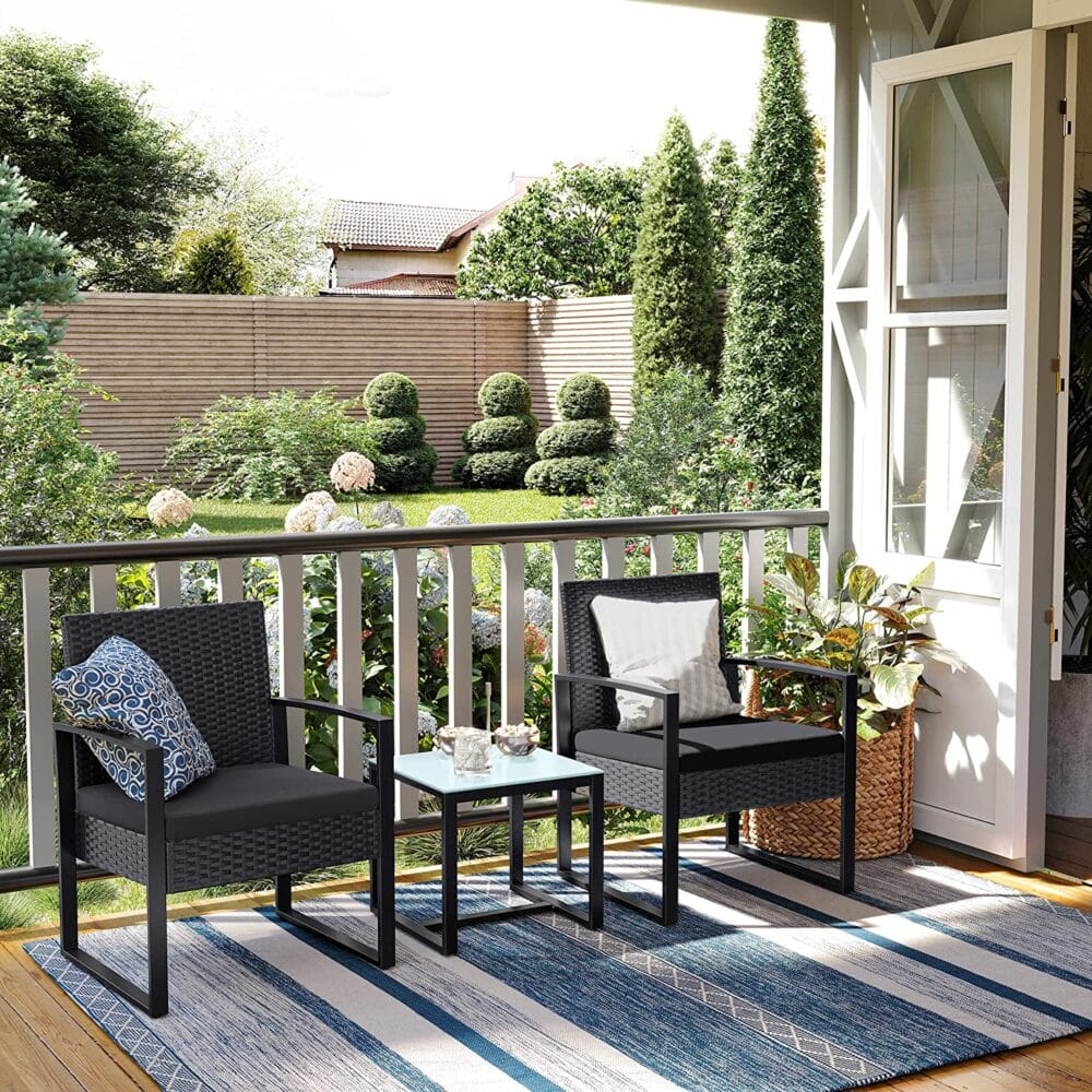 Balkonmöbel Lounge Set, Polyrattan Schwarz