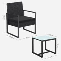 Balkonmöbel Lounge Set, Polyrattan Schwarz