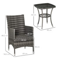 Dunkelgraues Polyrattan-Balkonmöbel-Set für zwei Personen.