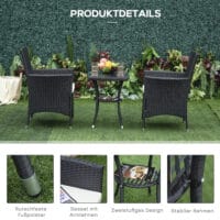 Schwarze Polyrattan-Sitzgruppe für zwei Personen für den Balkon.