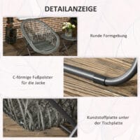 Dreiteiliges, klappbares Balkonset mit Couchtisch in Grau.