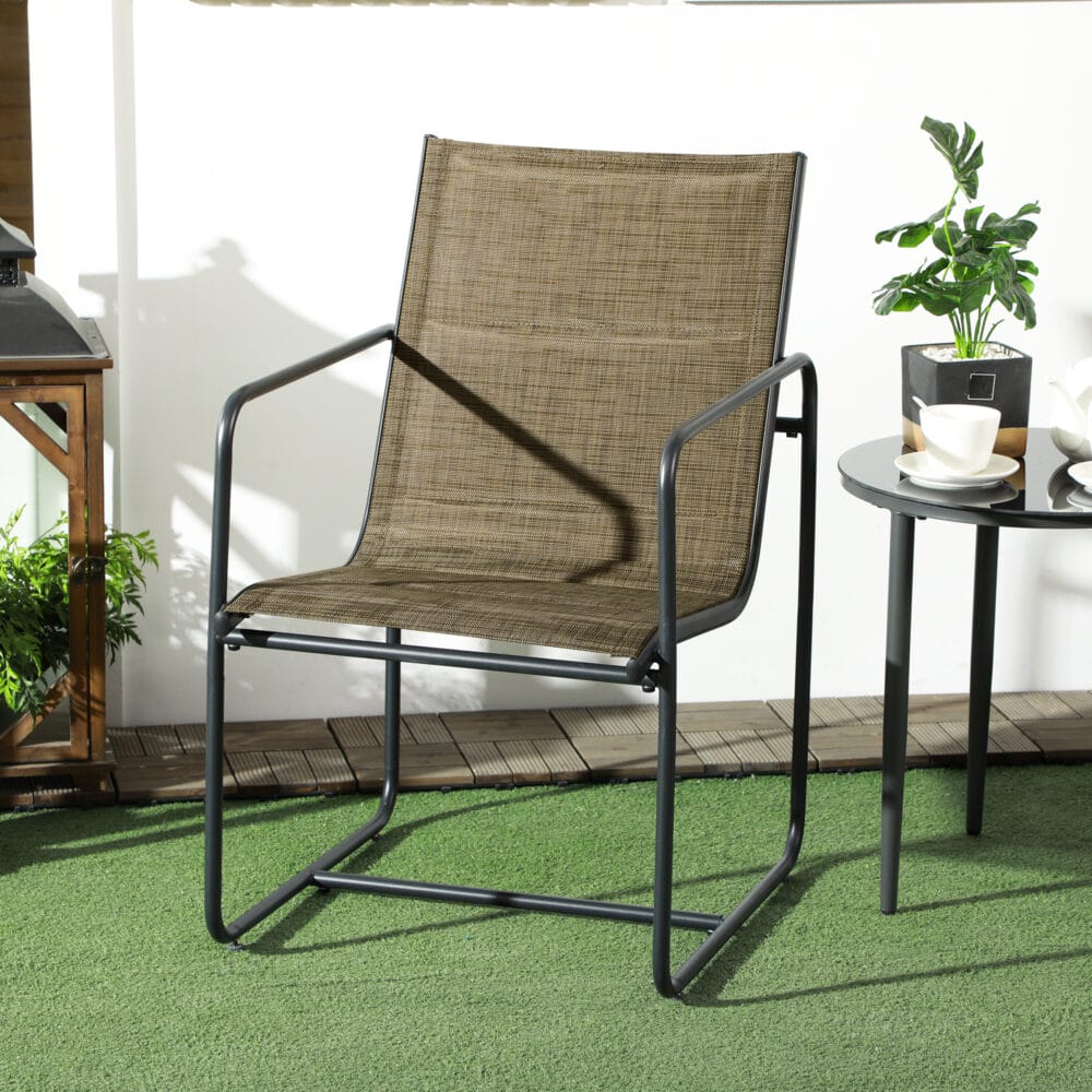 Balkonstühle 2er-Set, atmungsaktiv, belastbar bis 130 kg, Farbe Braun.