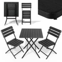 Platzsparendes Balkontisch-Set für zwei Personen, wetterfest und klappbar.