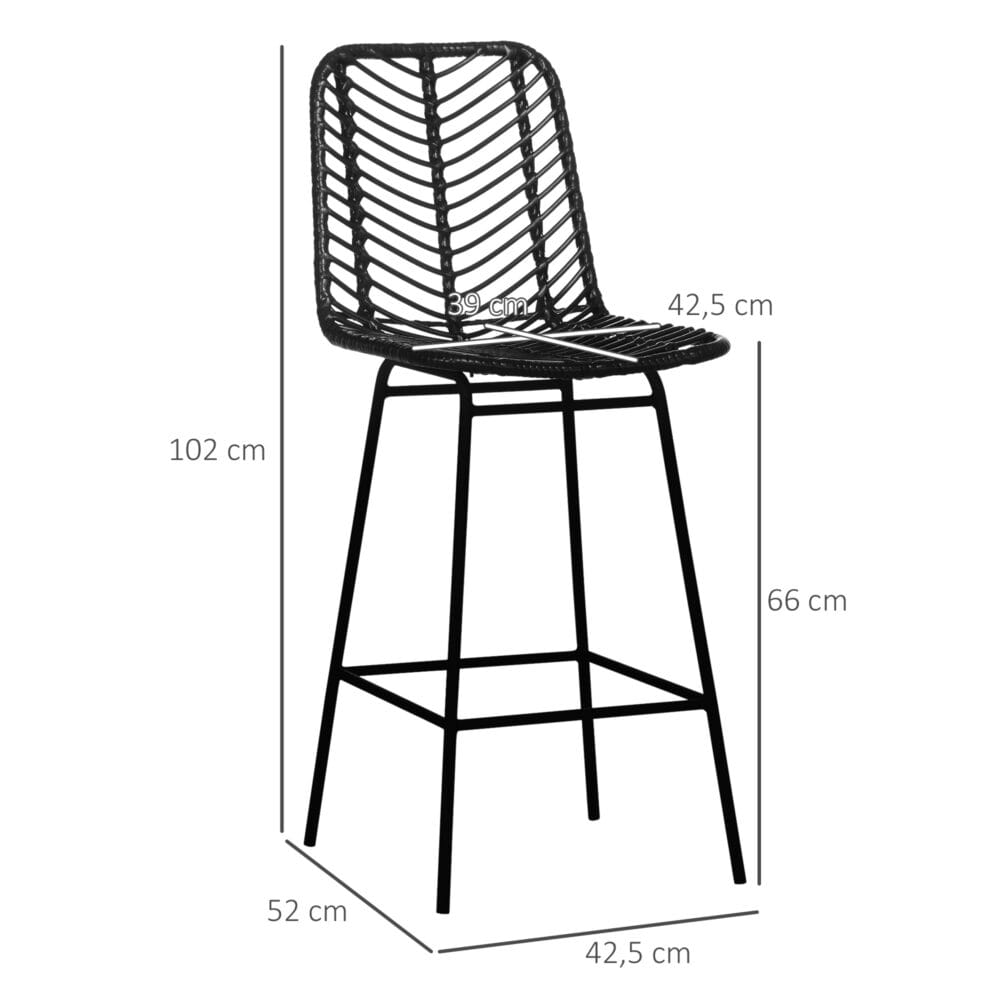 Barhocker 2er-Set 42,5x52x102cm mit Fussstütze Schwarz – Produktfoto zeigt modernes Design, hochwertige Materialien und funktionale Eigenschaften ideal für Wohn- oder Arbeitsbereiche. Perfekt als Einrichtungsinspiration oder zur Produktpräsentation in einem Onlineshop.