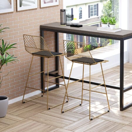 Barhocker 2er-Set 46x56x95cm Fussstütze Gold – Produktfoto zeigt modernes Design, hochwertige Materialien und funktionale Eigenschaften ideal für Wohn- oder Arbeitsbereiche. Perfekt als Einrichtungsinspiration oder zur Produktpräsentation in einem Onlineshop.