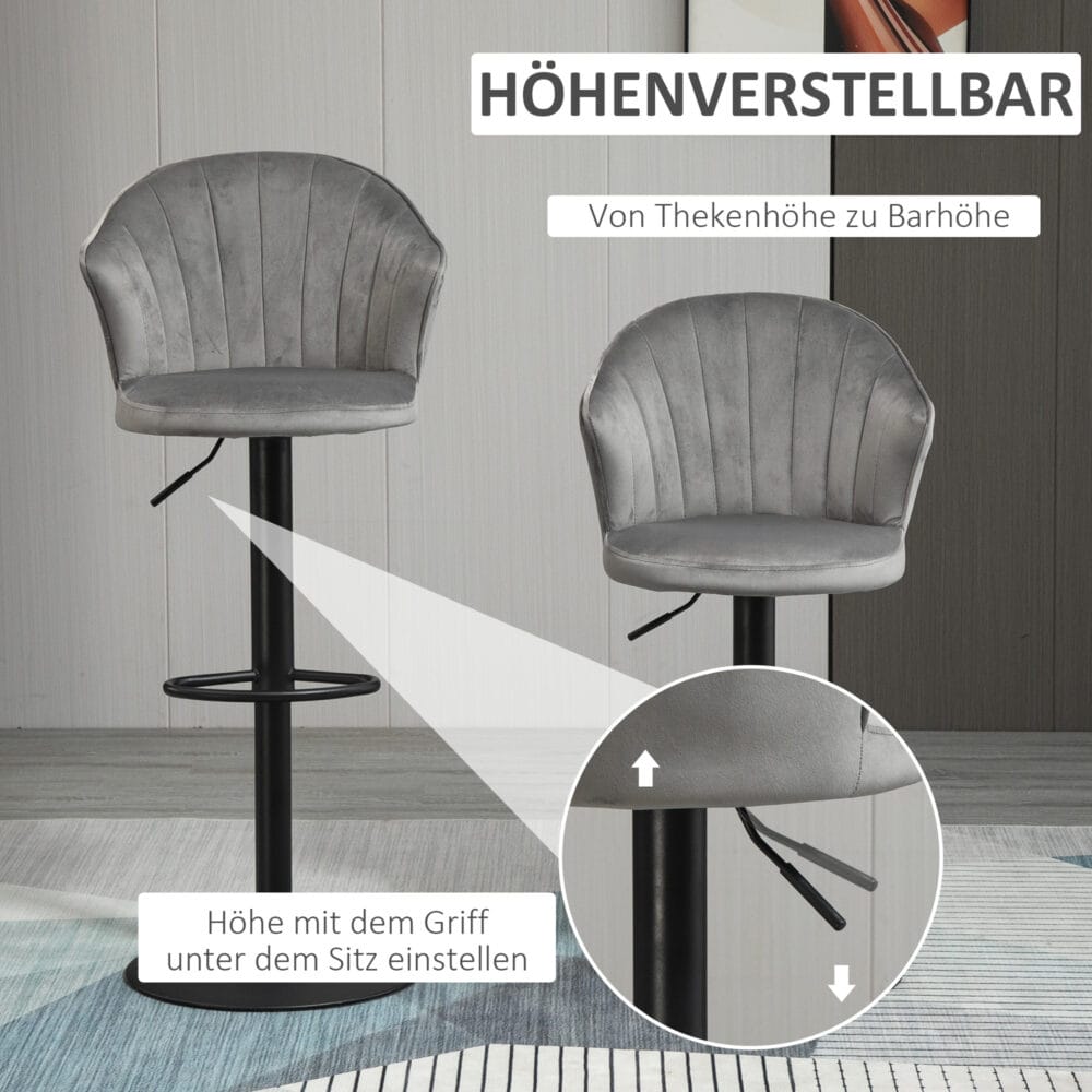 Barhocker 2er-Set drehbar höhenverstellbar Grau – Produktfoto zeigt modernes Design, hochwertige Materialien und funktionale Eigenschaften ideal für Wohn- oder Arbeitsbereiche. Perfekt als Einrichtungsinspiration oder zur Produktpräsentation in einem Onlineshop.