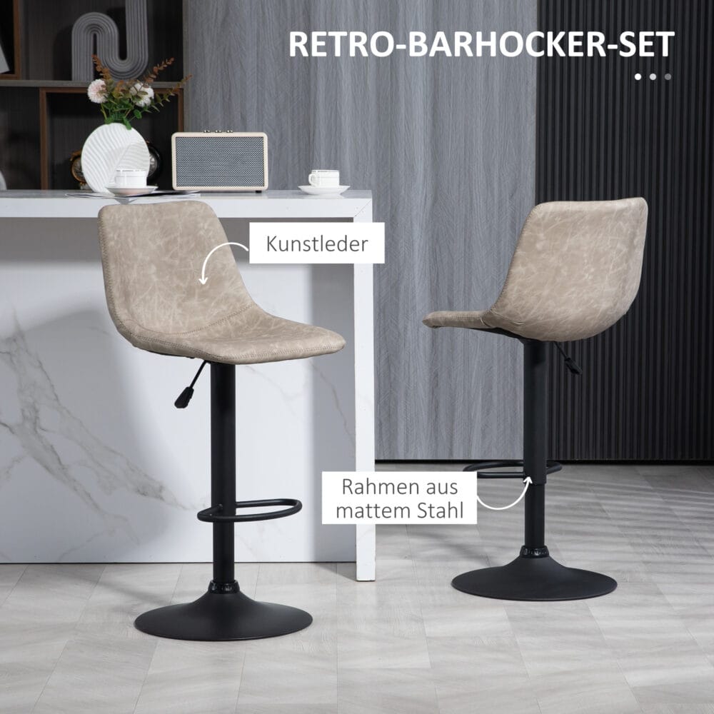 Barhocker 2er-Set drehbar & höhenverstellbar Kunstlederbezug Beige – Produktfoto zeigt modernes Design, hochwertige Materialien und funktionale Eigenschaften ideal für Wohn- oder Arbeitsbereiche. Perfekt als Einrichtungsinspiration oder zur Produktpräsentation in einem Onlineshop.