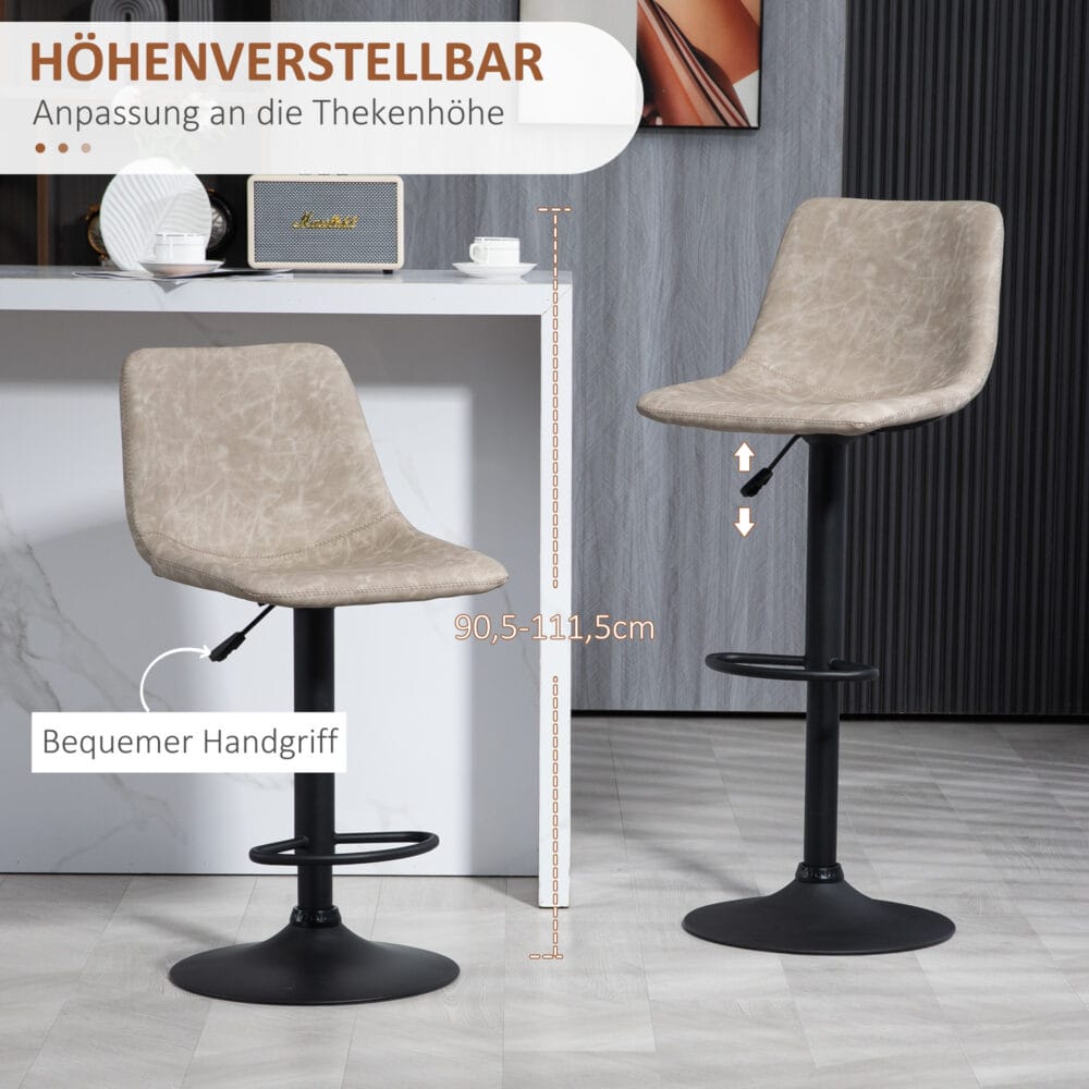 Barhocker 2er-Set drehbar & höhenverstellbar Kunstlederbezug Beige – Produktfoto zeigt modernes Design, hochwertige Materialien und funktionale Eigenschaften ideal für Wohn- oder Arbeitsbereiche. Perfekt als Einrichtungsinspiration oder zur Produktpräsentation in einem Onlineshop.