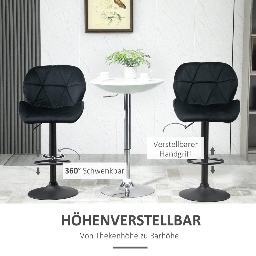 Barhocker 2er-Set drehbar höhenverstellbar Schwarz – Produktfoto zeigt modernes Design, hochwertige Materialien und funktionale Eigenschaften ideal für Wohn- oder Arbeitsbereiche. Perfekt als Einrichtungsinspiration oder zur Produktpräsentation in einem Onlineshop.