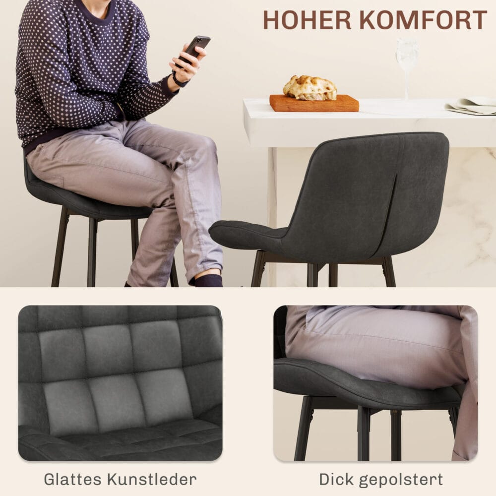 Barhocker 2er-Set drehbar Küchenstuhl Dunkelgrau – Produktfoto zeigt modernes Design, hochwertige Materialien und funktionale Eigenschaften ideal für Wohn- oder Arbeitsbereiche. Perfekt als Einrichtungsinspiration oder zur Produktpräsentation in einem Onlineshop.