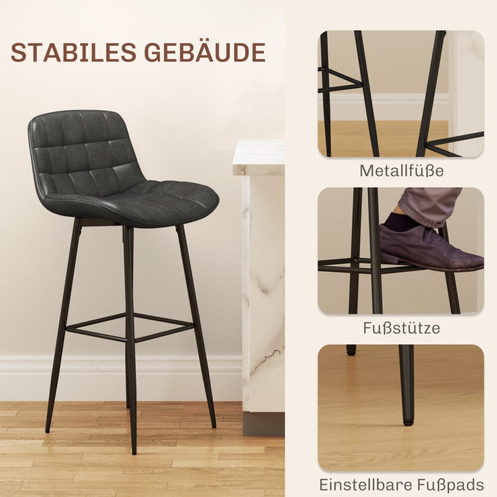 Barhocker 2er-Set drehbar Küchenstuhl Dunkelgrau – Produktfoto zeigt modernes Design, hochwertige Materialien und funktionale Eigenschaften ideal für Wohn- oder Arbeitsbereiche. Perfekt als Einrichtungsinspiration oder zur Produktpräsentation in einem Onlineshop.