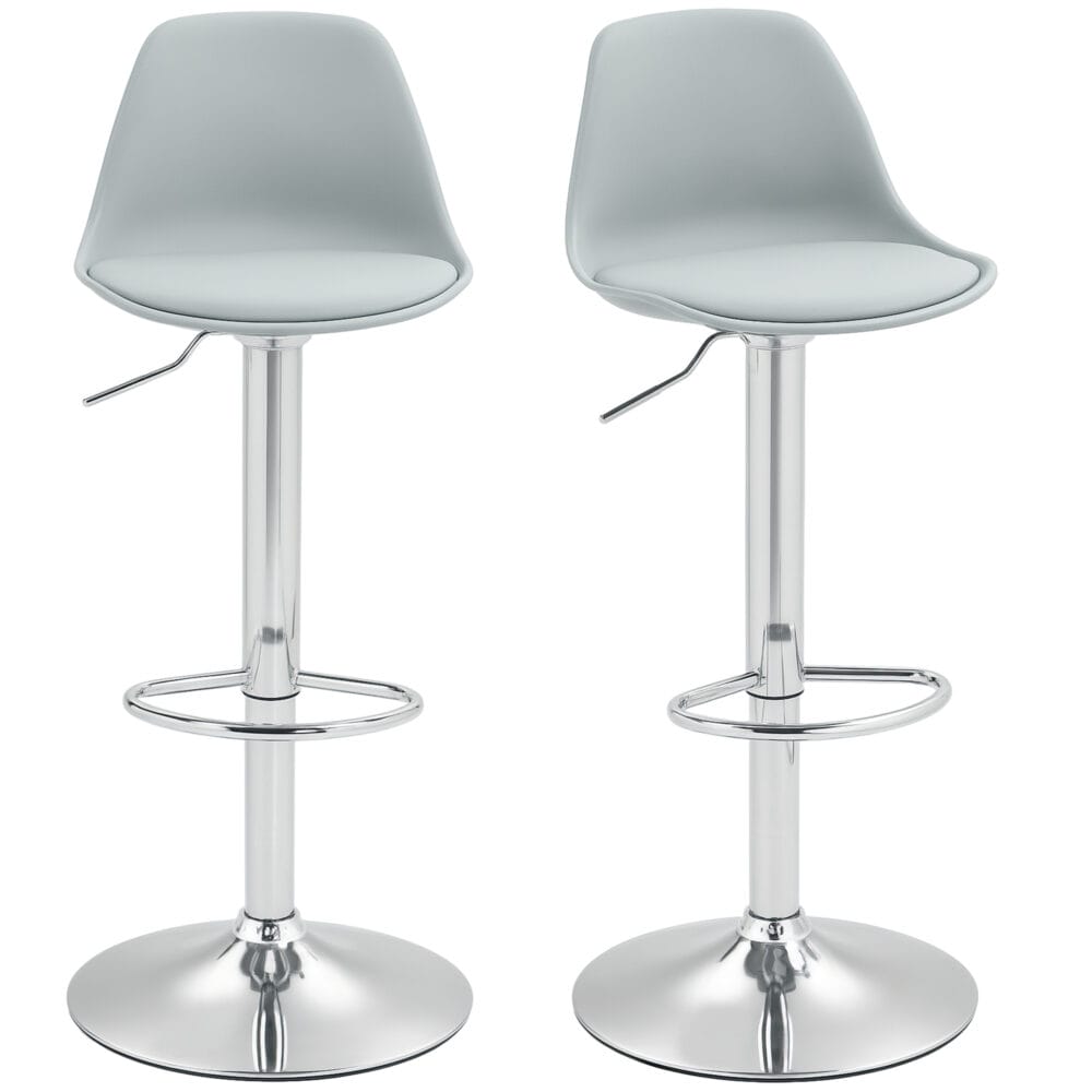 Barhocker 2er-Set gepolstert 360° drehbar höhenverstellbar Kunstleder Grau – Produktfoto zeigt modernes Design, hochwertige Materialien und funktionale Eigenschaften ideal für Wohn- oder Arbeitsbereiche. Perfekt als Einrichtungsinspiration oder zur Produktpräsentation in einem Onlineshop.