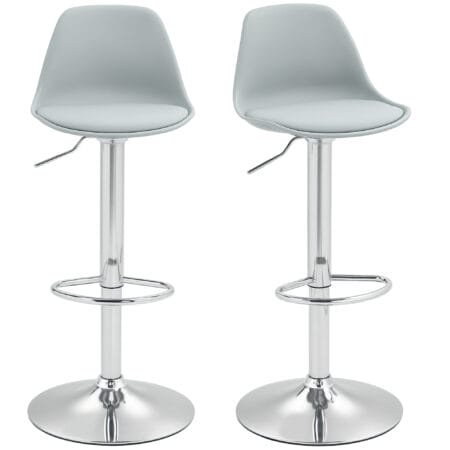 Barhocker 2er-Set gepolstert 360° drehbar höhenverstellbar Kunstleder Grau – Produktfoto zeigt modernes Design, hochwertige Materialien und funktionale Eigenschaften ideal für Wohn- oder Arbeitsbereiche. Perfekt als Einrichtungsinspiration oder zur Produktpräsentation in einem Onlineshop.