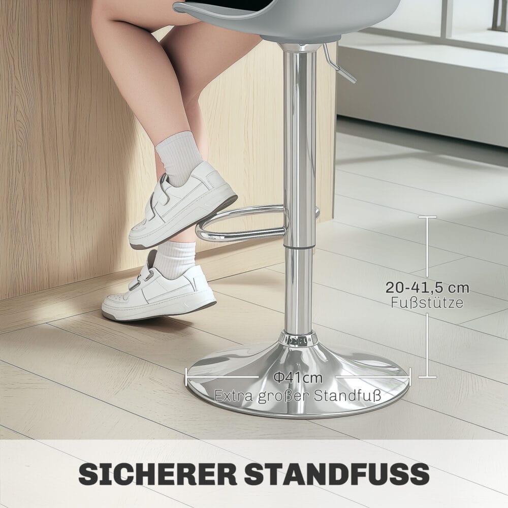 Barhocker 2er-Set gepolstert 360° drehbar höhenverstellbar Kunstleder Grau – Produktfoto zeigt modernes Design, hochwertige Materialien und funktionale Eigenschaften ideal für Wohn- oder Arbeitsbereiche. Perfekt als Einrichtungsinspiration oder zur Produktpräsentation in einem Onlineshop.