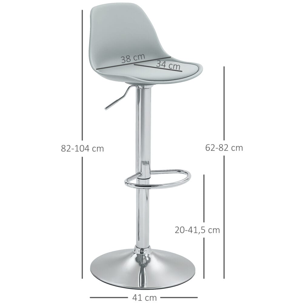 Barhocker 2er-Set gepolstert 360° drehbar höhenverstellbar Kunstleder Grau – Produktfoto zeigt modernes Design, hochwertige Materialien und funktionale Eigenschaften ideal für Wohn- oder Arbeitsbereiche. Perfekt als Einrichtungsinspiration oder zur Produktpräsentation in einem Onlineshop.