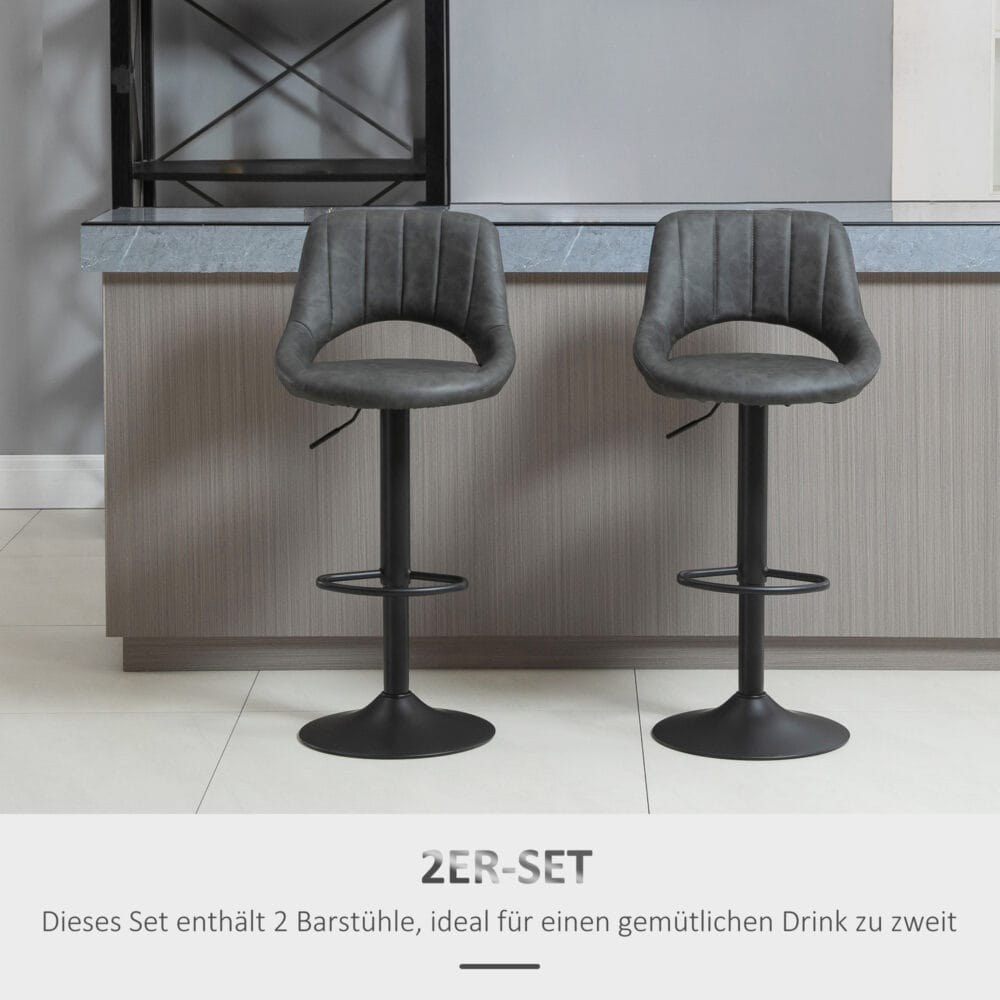 Barhocker 2er-Set höhenverstellbar Lederoptik Grau – Produktfoto zeigt modernes Design, hochwertige Materialien und funktionale Eigenschaften ideal für Wohn- oder Arbeitsbereiche. Perfekt als Einrichtungsinspiration oder zur Produktpräsentation in einem Onlineshop.