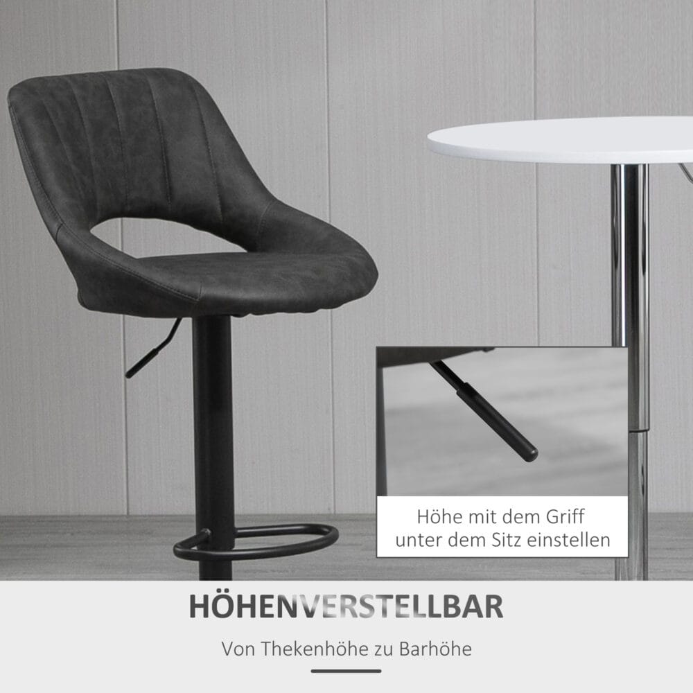 Barhocker 2er-Set höhenverstellbar Lederoptik Grau – Produktfoto zeigt modernes Design, hochwertige Materialien und funktionale Eigenschaften ideal für Wohn- oder Arbeitsbereiche. Perfekt als Einrichtungsinspiration oder zur Produktpräsentation in einem Onlineshop.