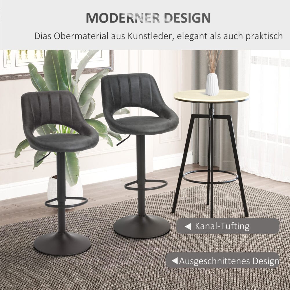 Barhocker 2er-Set höhenverstellbar Lederoptik Grau – Produktfoto zeigt modernes Design, hochwertige Materialien und funktionale Eigenschaften ideal für Wohn- oder Arbeitsbereiche. Perfekt als Einrichtungsinspiration oder zur Produktpräsentation in einem Onlineshop.